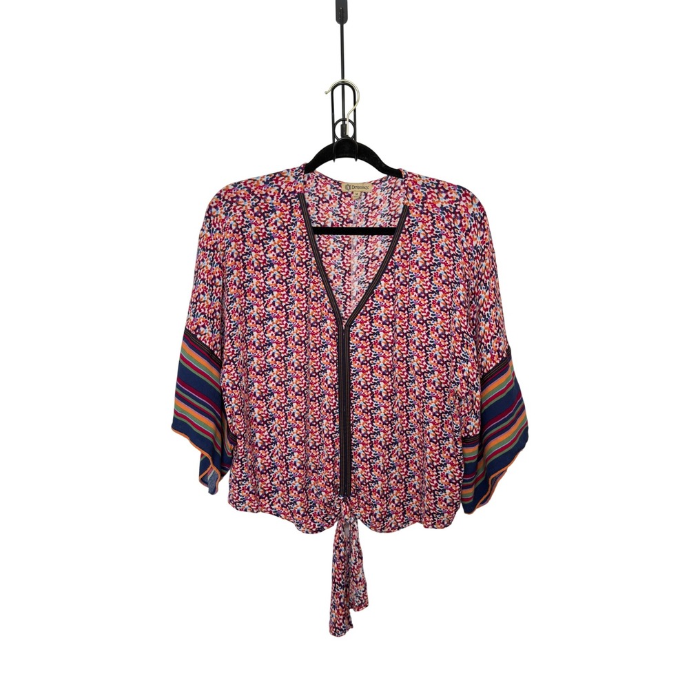 Democracy Medium Multicolored Tie Front Kimono Sleeves Geometric‎ Boho Festival